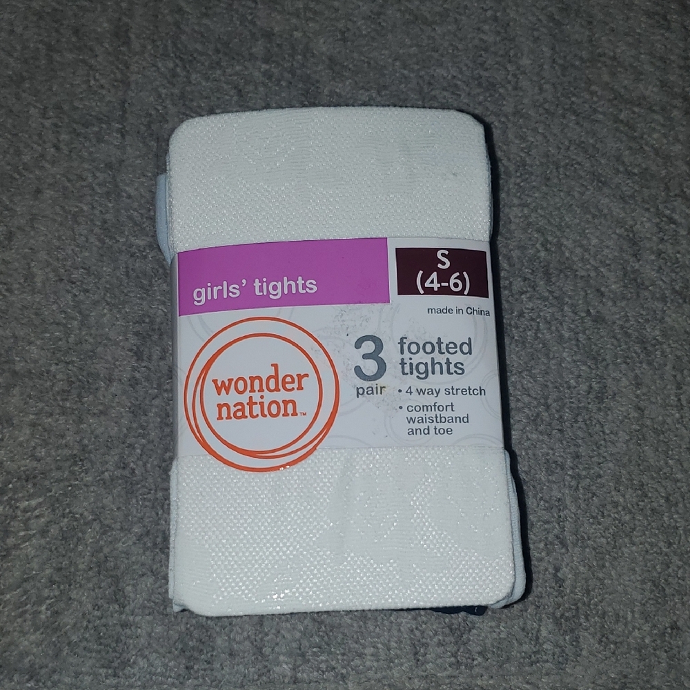 🔴 Wonder Nation Girls' Tights in White/grey/navy Blue  Size S(4-6)